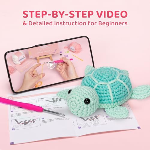 Mewaii Blue Sea Turtle Crochet Kit for Beginners, 40% Extra Yarn - Image 3