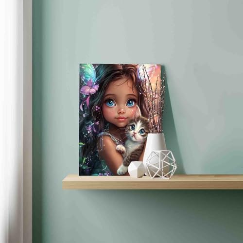 DIY Paint by Number for Adults African American Expression Painting Acrylic Paint African Black Girl DIY Digital Oil Painting Kits Child and Cat Canvas Wall Art Living Room Decor 16x20 Inch（DlY Frame - Image 4