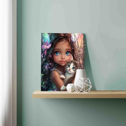 DIY Paint by Number for Adults African American Expression Painting Acrylic Paint African Black Girl DIY Digital Oil Painting Kits Child and Cat Canvas Wall Art Living Room Decor 16x20 Inch（DlY Frame - Image 4