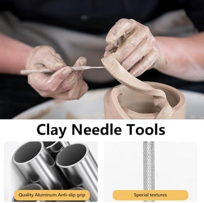 Polymer Clay Cutter Tools, Acrylic Roller Pin, 5 Pieces Flexible Clay Cutters, Ceramic Cutters Slicer Kit Clear Rectangle Sheet Press Board Wire Texture Set Needle Detail Modelling Supplies - Image 5