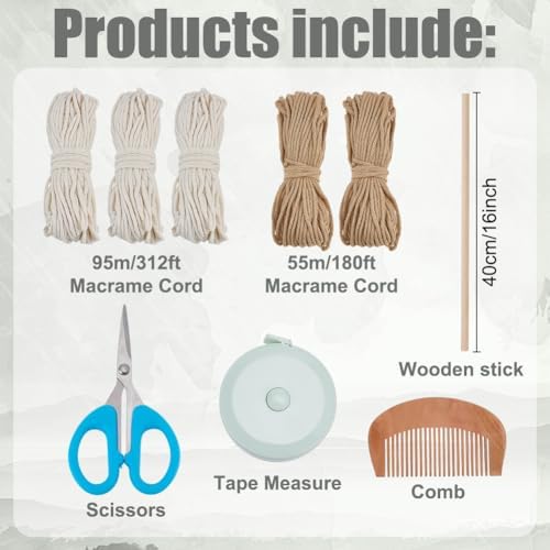 FREEBLOSS DIY Macrame Wall Hanging Kit Woven Tassel Tapestry DIY Cotton Rope Boho Wall Decor Macrame Kit with Instructions for Adults Beginners, 40cm/15.7" Wide - Image 2