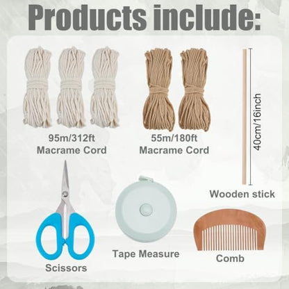 FREEBLOSS DIY Macrame Wall Hanging Kit Woven Tassel Tapestry DIY Cotton Rope Boho Wall Decor Macrame Kit with Instructions for Adults Beginners, 40cm/15.7" Wide - Image 2