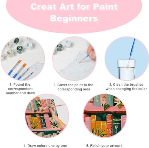 2Pack Book Shop Paint by Numbers for Adults Beginner with Framed, Bookshelf Adult Paint by Number Kits on Canvas with Wood Easel, DIY Acrylic Oil Easy Painting by Numbers for Home Wall Decor 8X12 Inch - Image 7