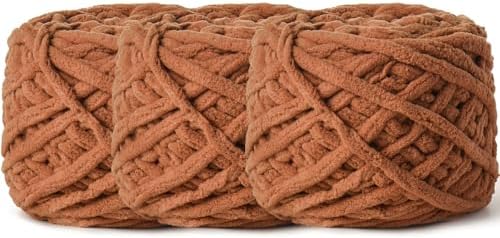3 Pack Plush Chenille Chunky Yarn 100g (49.2yd) - Fluffy Velvet Yarn Crochet for Blanket Knitting and Crocheting - Baby Yarns for Crocheting Soft - Amigurumi Yarns (Light Tan) by OMoiut