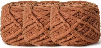 3 Pack Plush Chenille Chunky Yarn 100g (49.2yd) - Fluffy Velvet Yarn Crochet for Blanket Knitting and Crocheting - Baby Yarns for Crocheting Soft - Amigurumi Yarns (Light Tan) by OMoiut