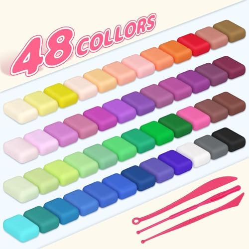 Air Dry Clay 48 Colors，Modeling Clay for Kids, with 3 Sculpting Tools and 6 Sheets Dinosaur Stickers, Safe & Non-Toxic, DIY Molding Clay Gift for Boys and Girls - Image 3