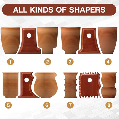 Amylove 7 Pcs Pottery Tools Pottery Foot Shaper Trimming Tools Profile Rib Bundle Foot Shaper for Ceramics for Carving Clay Molds Clay Texture Ribs Ceramics, Beech Wood (Stylish Style,Reddish Brown) - Image 3