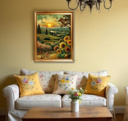 CSZPPQAF Sunflower Paint by Numbers for Adults Beginner, Vvillage Landscape Paint by Number Kits on Canvas DIY Oil Painting Watercolor Color by Numbers for Home Wall Decor 16x20inch - Image 2
