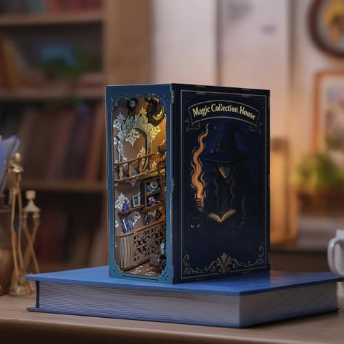 DIY Book Nook Kit Magic - Wizard and Cat Book Nook Kits for Adults, 3D Wooden Puzzle Miniature Fantasy Witch Potion Room Theme Bookshelf Decor, Creative DIY Craft for Teens - Image 6