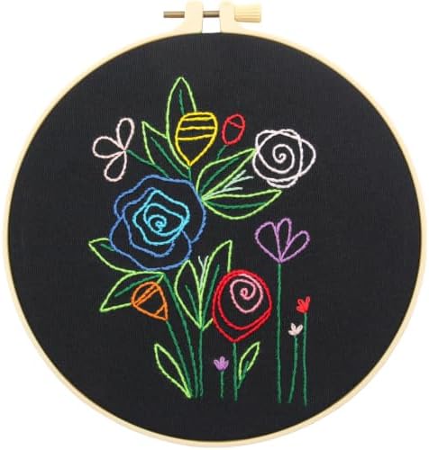 Flowers Embroidery Kits for Adults Beginners, Embroidery Starters Kit, Floral Stamped Cross Stitch Kits Needlepoint Kits for for Beginners Adults Valentine's Day Gifts, Embroidery Hoop, Video Tutorial by Unknown