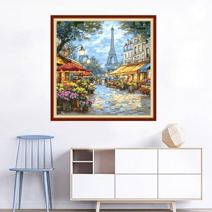 Joyhoor Cross Stitch Kits for Beginners Stamped Cross-Stitch Supplies Needlework preprint Embroidery Kits for Adults DIY Needlepoint Kits Embroidery Patterns 11CT-Street Eiffel Tower 18x18 inchs - Image 2