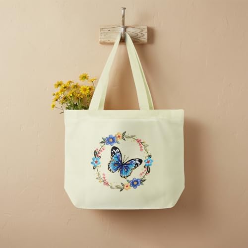 ERKOON Canvas Tote Bag Embroidery Kit for Beginners, Floral Arts Crafts Cross Stitch Kits for Adults Including Stamped Embroidery Bag with Hoops, Needle, Instruction and Color Threads (Butterfly) - Image 4