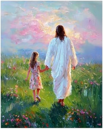 bitCNY Paint by Numbers for Adults, Jesus Holding Child's Hand DIY Acrylic Painting Kit, Christian Paint by Number Canvas Art, Inspirational Religious Wall Decor, 16x20 Inch by bitCNY