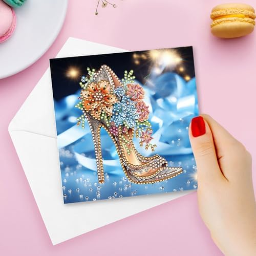jinglinhh 6pcs Diamond Art Painting High Heels Butterfly Greeting Cards with Envelopes, DIY Card Making Kits for Adults, Diamond Art Postcards Holiday Cards Craft Gifts - Image 3
