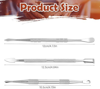 Piriuuo Wax Carving Tools Set, Stainless Steel Clay Sculpting Tools Double-Ended Pottery Carving Tools Wax Modeling Tools Dental Carvers Tools Wax Accessories Modeling Sculpting and Shaping(3 Styles) - Image 2