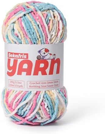 Plush Chunky Chenille Yarn for Crocheting, Soft Fluffy Velvet Yarn for Crocheting, Fuzzy Baby Blanket Knitting Yarns, 100g/131yds Bulky Amigurumi Yarns（Candy Color） by Sekafris