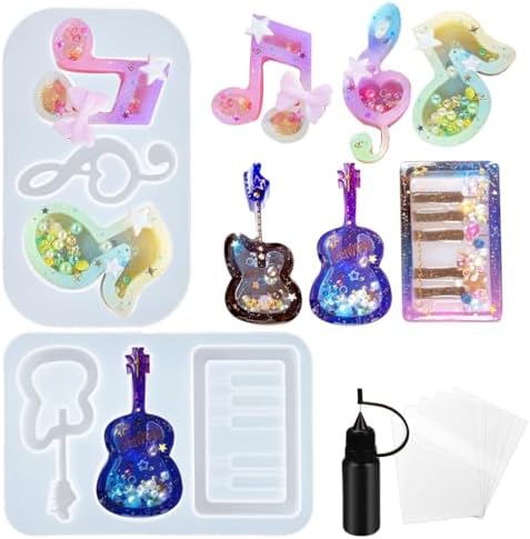 Resin Shaker Molds Set Music Keychain Charm Pack of 8 Silicone Trays Seal Films Precision Tip Applicator Bottle Kits Bundle by FUNSHOWCASE