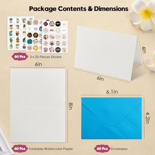 KOVIEDE 60 Pack Foldable Blank Watercolor Cards with Envelopes 4" x 6" - Image 2