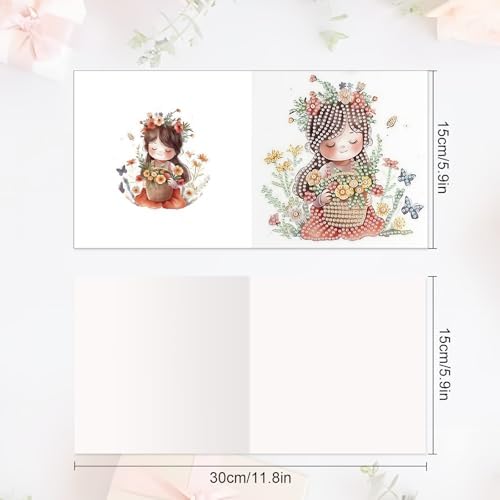 6pcs Diamond Art Painting Kit Greeting Card, Flower Picking Flower Garden 5D DIY Diamond Handmade Holiday Greeting Card with Envelope, Holiday Gift Congratulation - Image 2