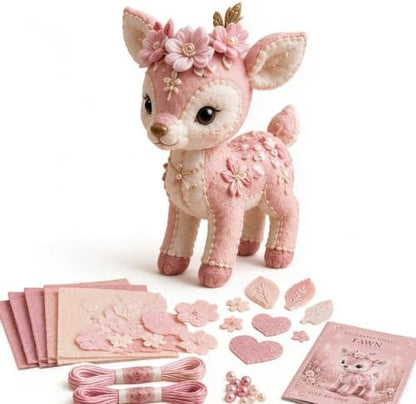 Pink Enchanted Forest DIY Felt Patchwork Kit, 3D Pink Woodland Friends DIY Felt Patchwork Kit, Pastoral Wild Creatures Handicraft Activity, Manual Tailoring Bundle for Beginners Adult (Color A) by Unknown
