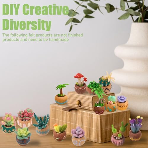 15 Pieces Succulent Plants Needle Felting Kit, Wool Felting Kit with Pad, Finger Cots, Needle, Wooden Felting Tool, Instruction, Needle Felt Start Kit Supplies for Beginners Adult DIY (15 Pieces) - Image 5