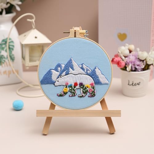 Louise Maelys Glacial Polar Bear and Flowers Embroidery Kit DIY Craft - Image 4