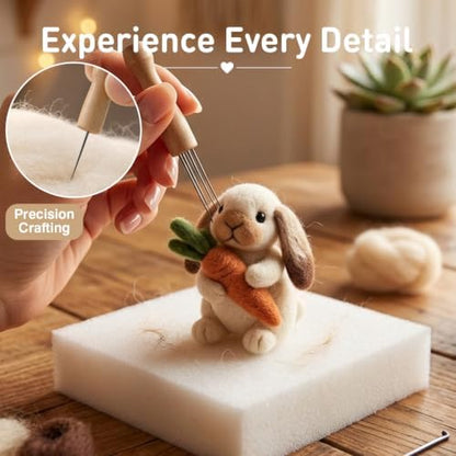 DIY Needle Felting Kit Cute Brown Lop-Eared Bunny Holding Carrot – Needle Felting Starter Kit with Fiber Roving, Needles, Felting Pad & Instructions | Felted Rabbit Kit for Beginners Adults - Image 6