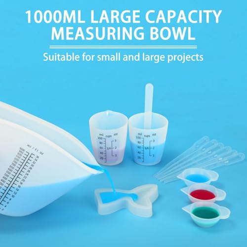 Creahaus 1000ML Large Silicone Measuring Cups for Resin, Easy to Read 36oz Silicone Mixing Bowl with 100ML Mixing Cup, Easy Clean Reusable Epoxy Resin Supplies with Stir Stick, Pipettes - Image 5