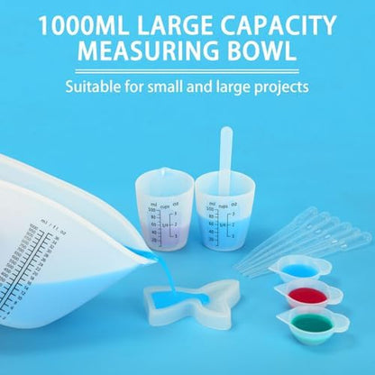 Creahaus 1000ML Large Silicone Measuring Cups for Resin, Easy to Read 36oz Silicone Mixing Bowl with 100ML Mixing Cup, Easy Clean Reusable Epoxy Resin Supplies with Stir Stick, Pipettes - Image 5