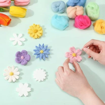 HunnmingRe 32 Set Needle Felting Kits Needle Felting Supplies for Beginner Include Wool Roving Pad and Needles for DIY Home Decoration Art Craft(Flowers) - Image 4