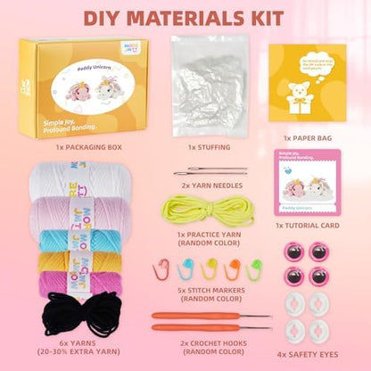 MOREJMTT Crochet Kit for Beginners, Learn to Crochet, Include Easy Knitting Soft Yarn, Step-by-Step Video Tutorial, Hook, Holiday Birthday Gift for Adults (​Unicorn​) - Image 3