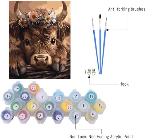 VIGEGU Highland Cattle Paint by Numbers Kit for Adults Beginner,Easy Adult Paint by Number Kits on Canvas DIY Painting for Beginners Art by Numbers for Home Wall Decor 16x20 Inch - Image 5