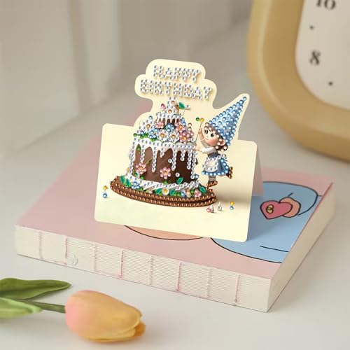 6 Packs Birthday Cake DIY Diamond Art Greeting Cards with Envelopes Special Shaped 3D Fold Rhinestone Painting Card Handmade Gem Dots Art Kit for Beginner Adult Birthday Holiday Blessing Gift - Image 4