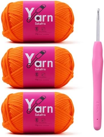 Beginner Yarn for Crocheting Cotton Crochet Yarn #4 Orange Peel by Sekafris