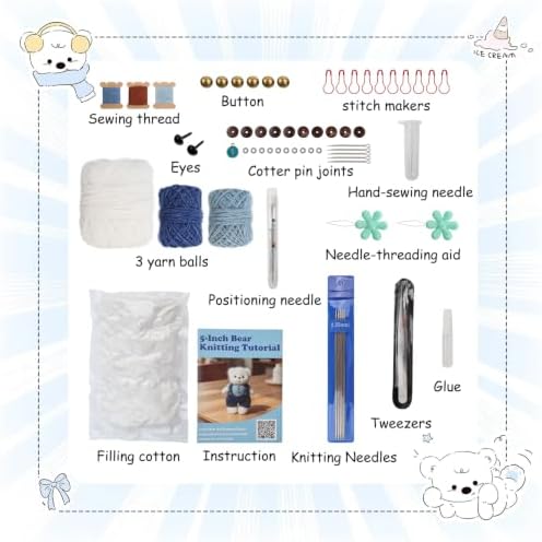 Lewhoo Bear Knitting Kit, All-1 DIY Amigurumi Bear Kit with Wool for Adults - Image 5