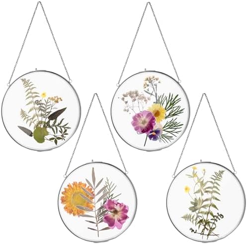 8 Inch 4 Pcs Pressed Flower Frames Double Glass Frame Wall Decor, Black by Qunclay