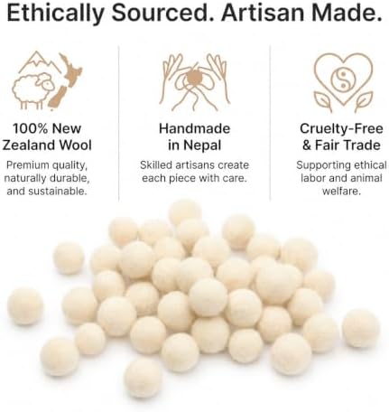 Glaciart One Wool Felt Balls, Felt Ball (60 Pieces) 2.5 Centimeters - 1 Inch, Handmade Felted Pure White Color - Bulk Small Puff for Felting and Garland - Image 3