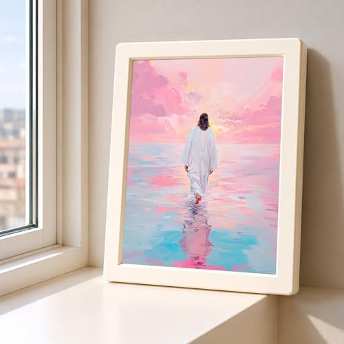 bitCNY Paint by Numbers for Adults, Jesus Walking on Water DIY Acrylic Painting Kit, Pink Ocean Sunset Paint by Number Canvas Art, Christian Religious Wall Decor, 16x20 Inch - Image 5