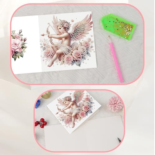 JISHSHAY 6 PCS Angel Diamond Painting Greeting Cards Angel Diamond Art Birthday Cards with Envelopes Gem Art Gem Painting Mosaic Kits for Adults for Thanksgiving Anniversary Valentine Birthday - Image 6