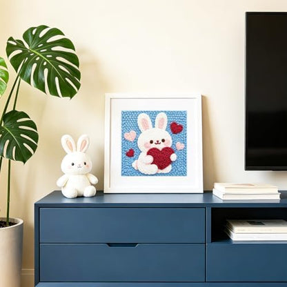 Doodlream Love Bunny Needle Kit for Beginner, 9.4"x 9.4" Cute Rabbit Punch Stitching Craft Set, DIY Embroidery Starter with Printed Frame, Instruction, Threader, Yarn, Pinch Needle - Image 6