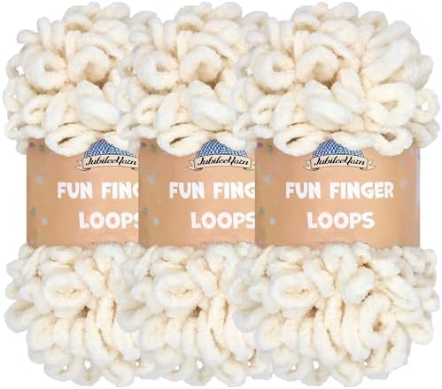 JubileeYarn Fun Finger Loops Yarn - Ivory - 3 Skeins by BambooMN