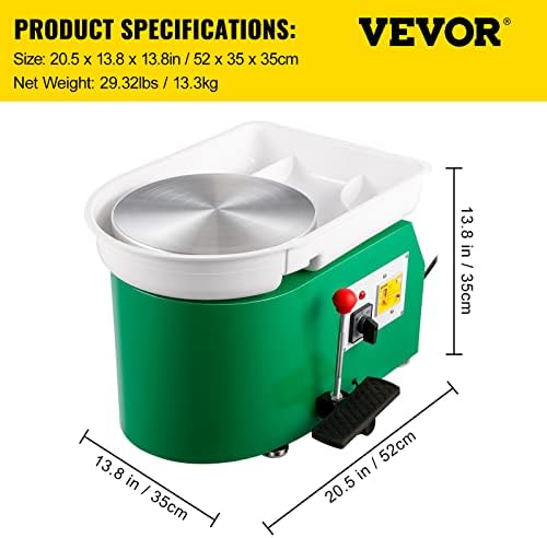 VEVOR Pottery Wheel for Adults, 11in Forming Machine, Adjustable 60-300RPM Speed, Handle & Foot Speed Control, ABS Detachable Basin 18pcs Sculpting Tools Kit for Beginners, 350W Green - Image 7