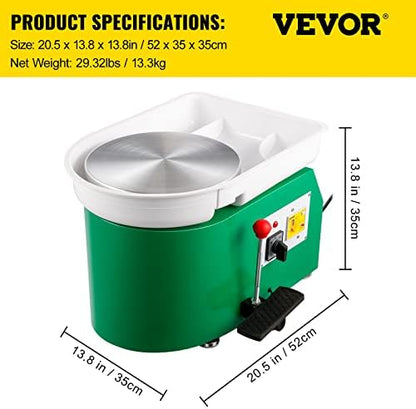 VEVOR Pottery Wheel for Adults, 11in Forming Machine, Adjustable 60-300RPM Speed, Handle & Foot Speed Control, ABS Detachable Basin 18pcs Sculpting Tools Kit for Beginners, 350W Green - Image 7