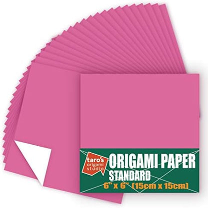 [Taro's Origami Studio] Standard 6 Inch One Sided Single Color (Pink) 50 Sheets (All Same Color) Square Easy Fold Premium Japanese Paper for Beginner (Made in Japan) by TAROSORIGAMISTUDIO