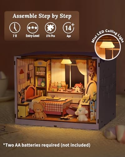 DIY Miniature House Kit-Bedroom, 3D Wooden Puzzles with LED Light - Image 4