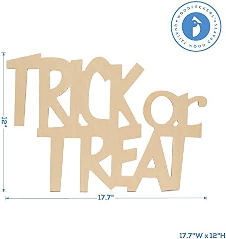 Wood Trick-or-Treat Cutout 17-7/10 x 12 Inch, Pack of 3 Unfinished Wooden Cutouts for Crafting, Door Hangers, and DIY Halloween Décor, by Woodpeckers - Image 4