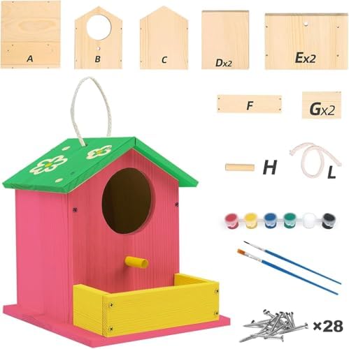 Bird House Kits for Adult, Wooden DIY Birdhouse Kit, Outdoor Woodworking Crafts Freestyle Painting, Arts and Crafts Projects with Paints & Brushes, Hanging Birdhouse for Garden Yard Decor Gifts (2Pcs) - Image 2