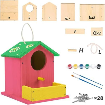 Bird House Kits for Adult, Wooden DIY Birdhouse Kit, Outdoor Woodworking Crafts Freestyle Painting, Arts and Crafts Projects with Paints & Brushes, Hanging Birdhouse for Garden Yard Decor Gifts (2Pcs) - Image 2