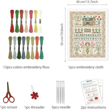 FREEBLOSS 11CT Stamped Cross Stitch Kits Folk Art House Pattern Cross Stitch Wall Painting Kit Embroidery Needlepoint Set for Beginners Adults 40x50cm/15.7x19.7inch - Image 2