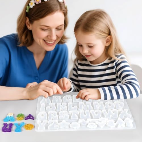 Alphabet Keychain Mold, Reversed Letter Keychain Silicone Molds with Holes, Alphabet Epoxy Resin Mold for DIY Jewelry Pendant Keychain (Ocean and Letter) - Image 7